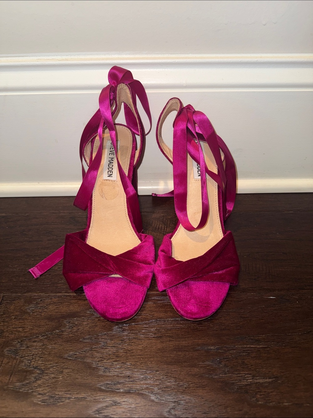 Steve Madden Magenta Satin Knot Front Tie-Ankle Heels